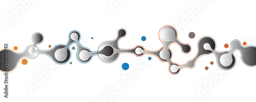 Abstract gradient black and white metaball pattern multicolour dotted lines on white background banner design. Vector illustration.