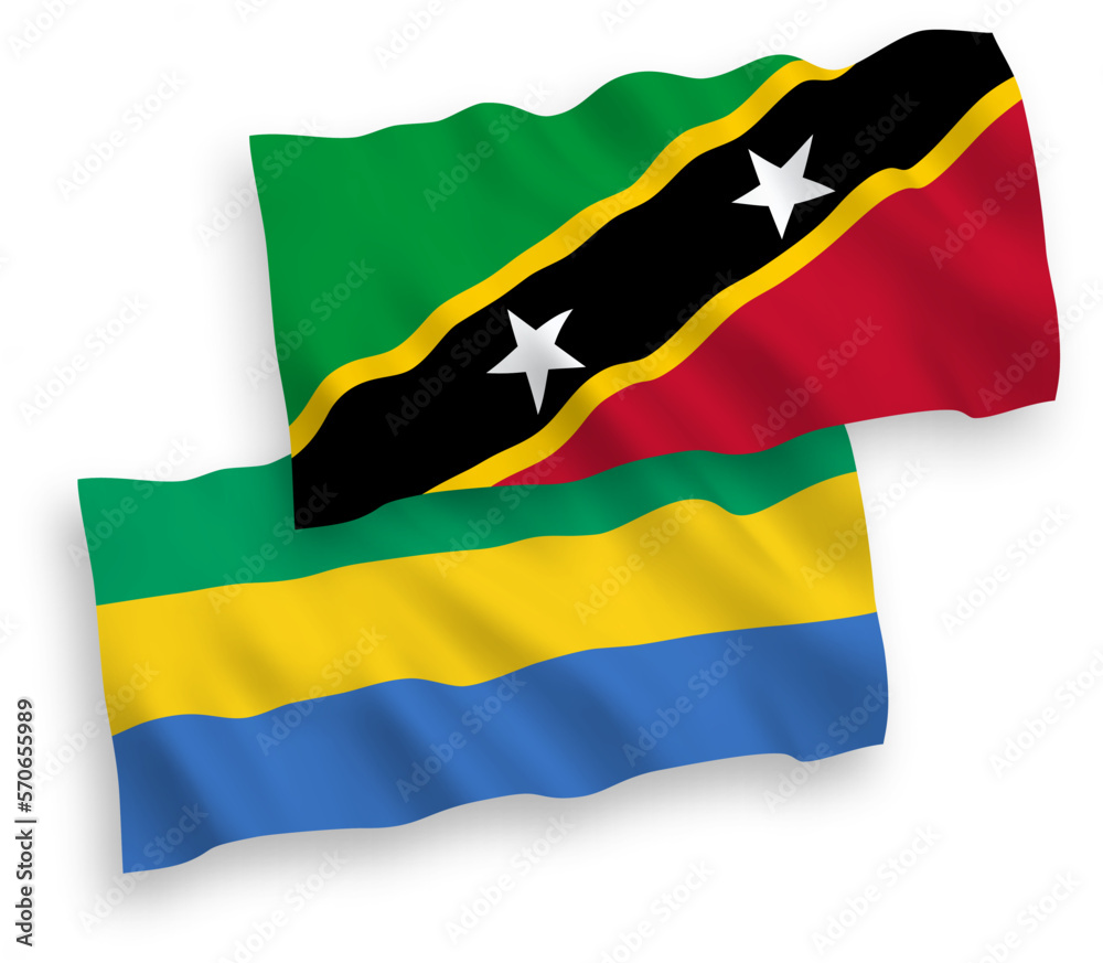 Fototapeta premium Flags of Federation of Saint Christopher and Nevis and Gabon on a white background