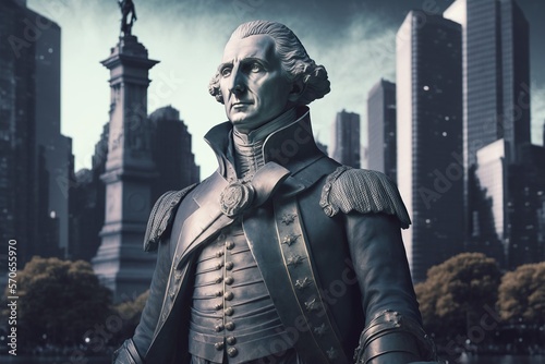 Photographie Gypsum statue of George Washington ,new you york city on the background,Generati