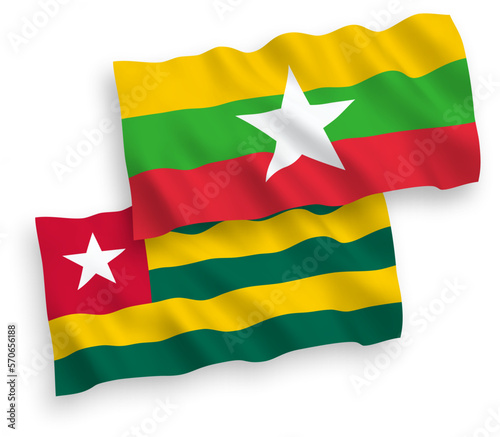 Flags of Togolese Republic and Myanmar on a white background