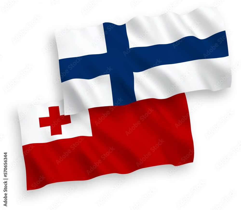 Flags of Finland and Kingdom of Tonga on a white background Flags of Finland and Kingdom of Tonga on a white background