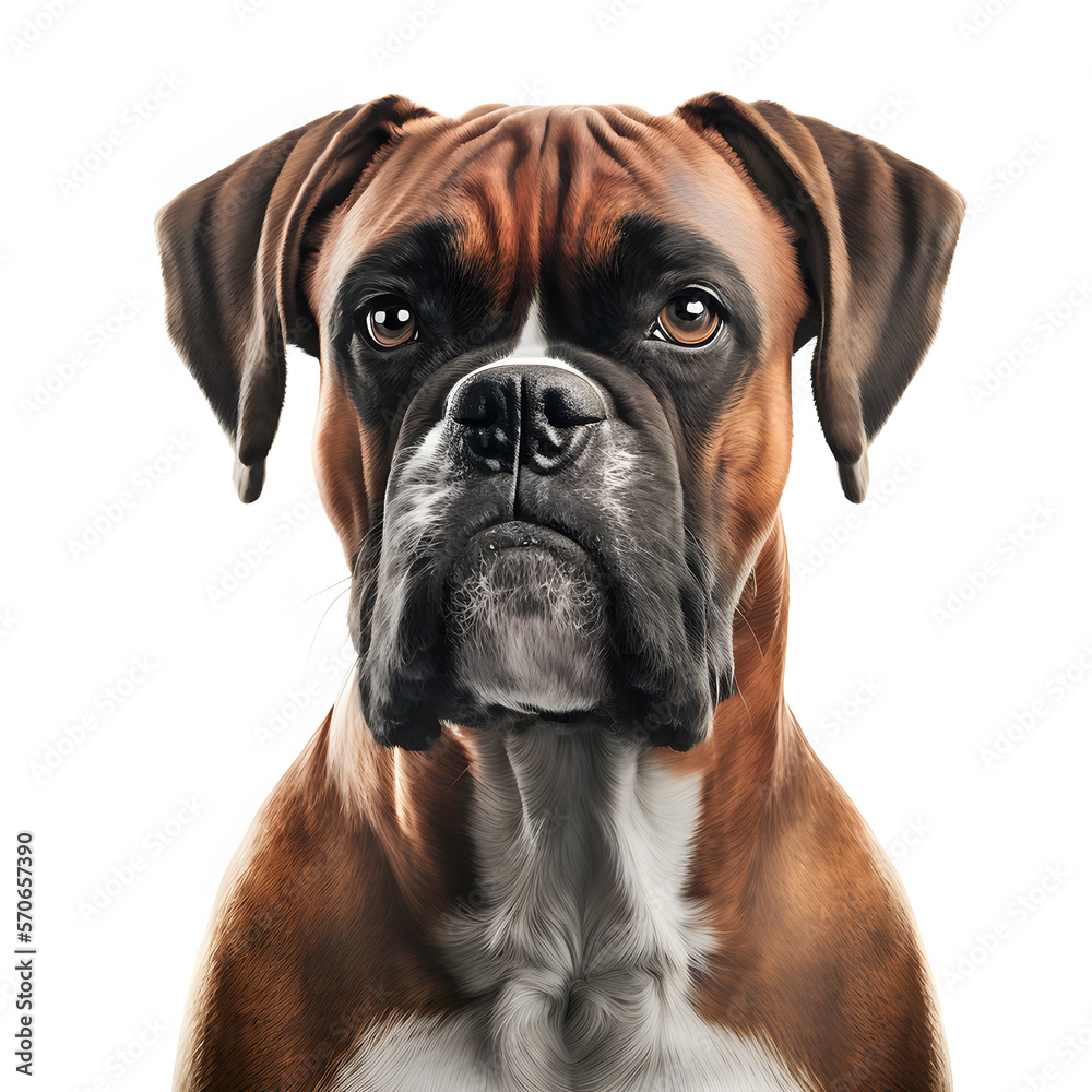 Portrait of boxer dog, dog on white background, Dog isolated on white backdrop - AI Generative.