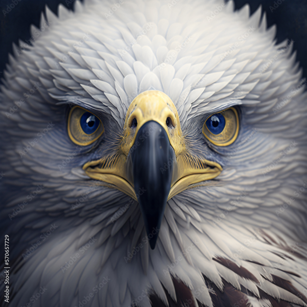 bald eagle with blue eyes portrait 3d render illustration isolated on a ...
