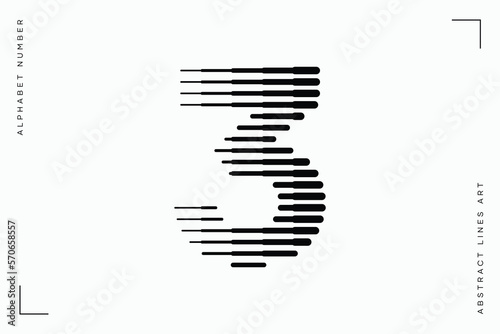 Number 3 with Abstract Line Pattern Isolated On White Background
