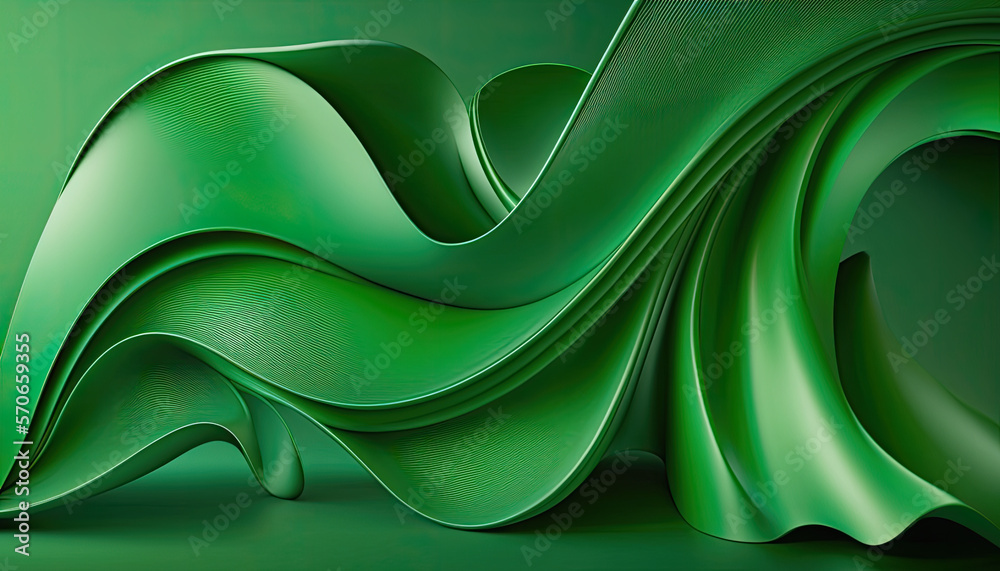 Green abstract background with waves
