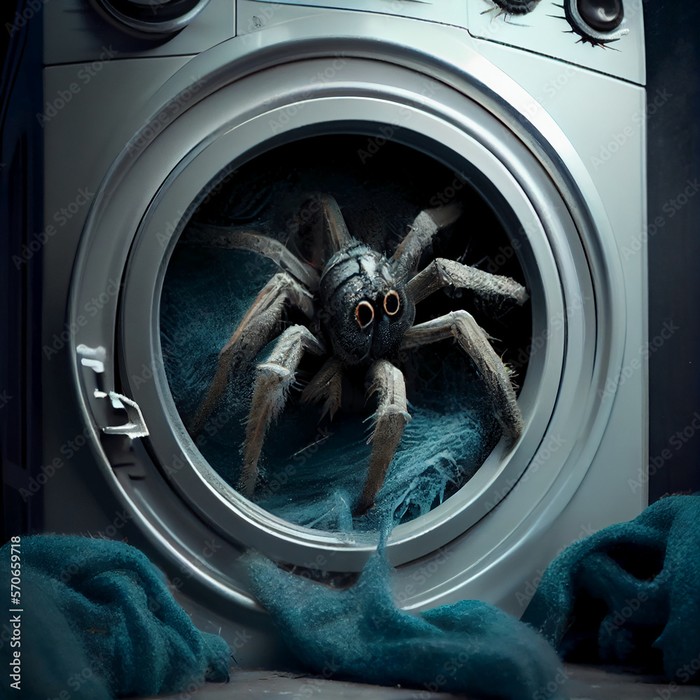 Spiders are washed in washing machine Generative AI Stock Illustration