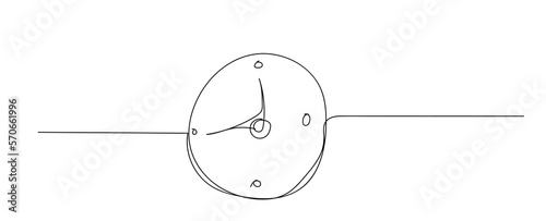 Continuous one line drawing of Clock icon in handdrawn doodle style on white background