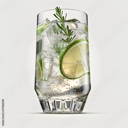 gin and tonic drink isolated on a white background. gin tonic cocktail isolated on a white background. citric alcoholic beverage. Generative Ai