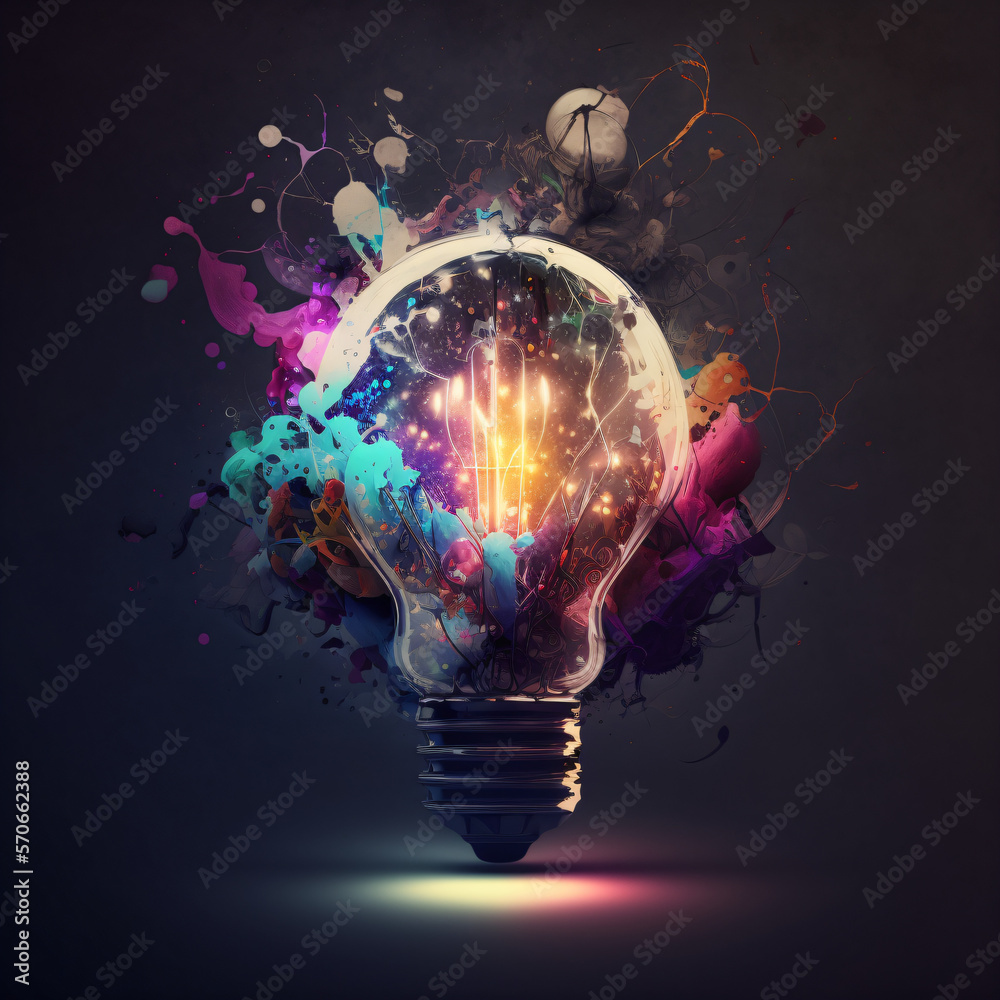 a light bulb with an explosion of color. an explosion of color inside a ...