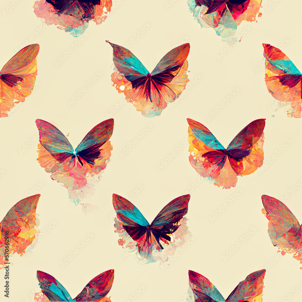 Seamless pattern of red and blue butterflies. Red and blue butterlies pattern for wallpaper or fabric. Butterflies tile. Generative Ai	
