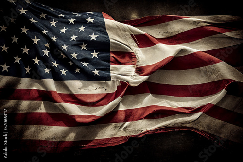 American flag of the United States of America background with a distressed vintage weathered effect also known as the Stars and Stripes, computer Generative AI stock illustration image