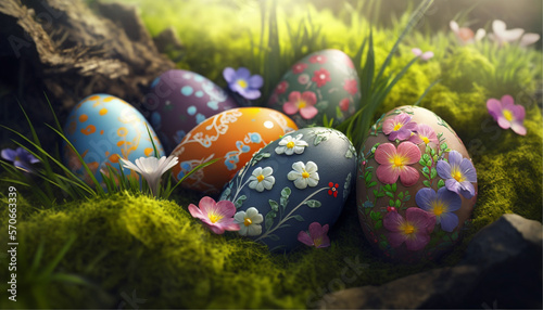 Easter Eggs in garden  Generative ai