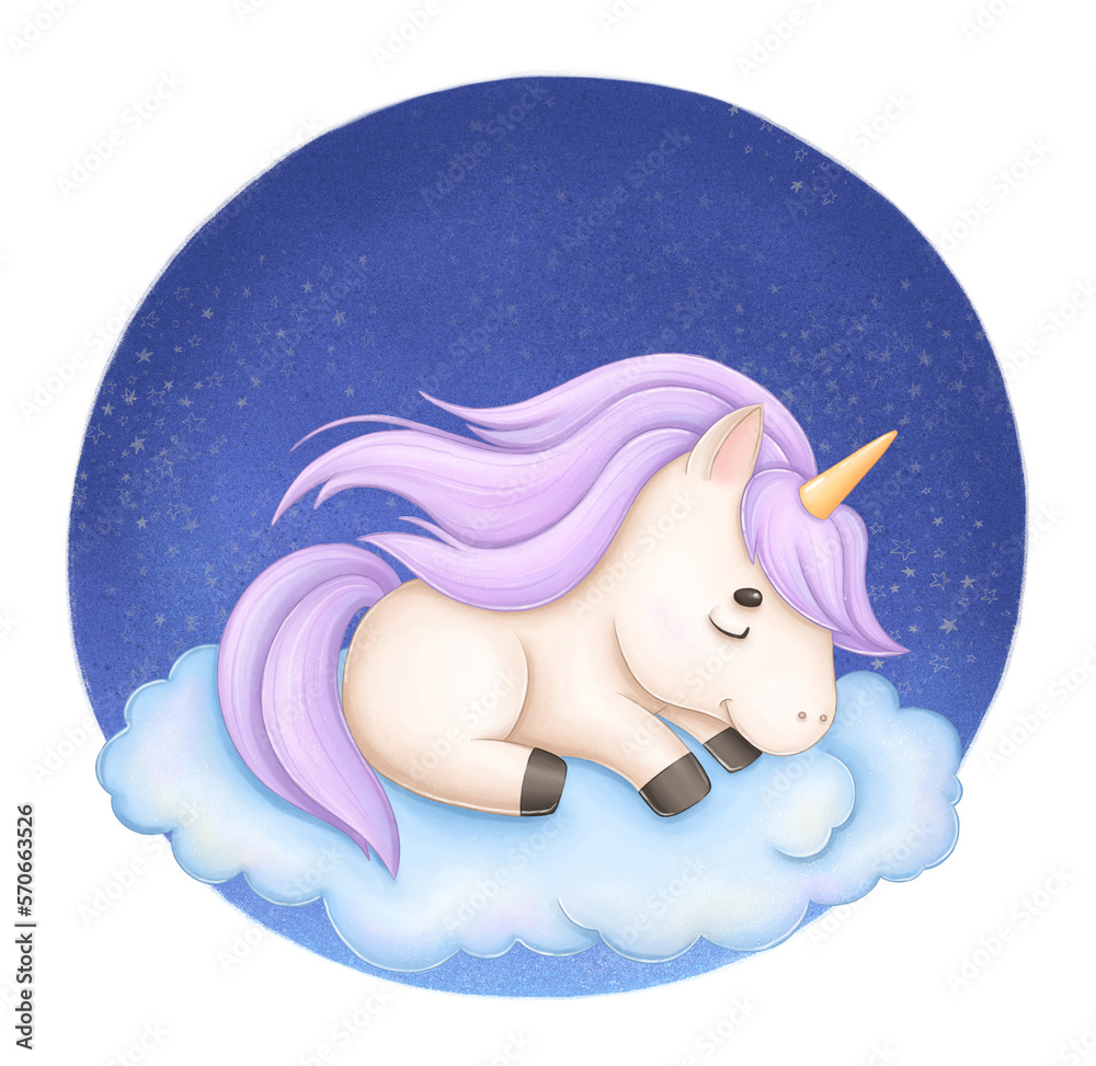 Cute unicorn sleeping on a cloud Stock Illustration | Adobe Stock