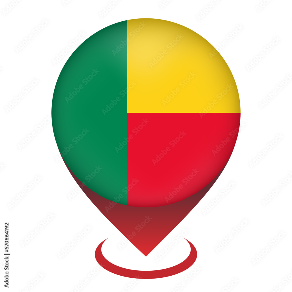 Fototapeta premium Map pointer with contry Benin. Benin flag. Vector illustration.