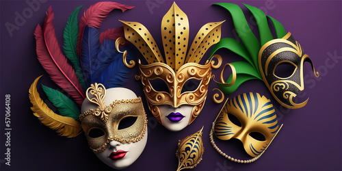 Carnival of mardi gras mask on purlple background © thebaikers
