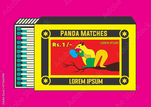 Squirrel icon. illustration in Matchbox and matches vector illustration. Vintage and antique matchbox packaging design illustration. retro style packaging. old style design. open box and template.