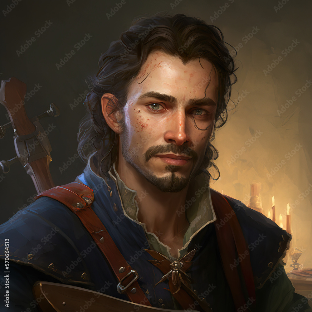 Baroque-style artwork of a medieval fantasy main character in a ...