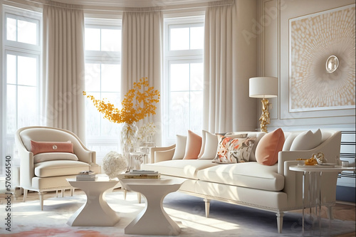 Wallpaper Mural A Beautiful, Colorful Living Room in Cream color - AI-Generated Art Torontodigital.ca