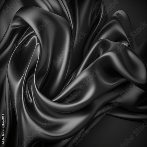 black silk fabric background, black luxury cloth fabric, black wavy satin fabric wallpaper Generative Ai