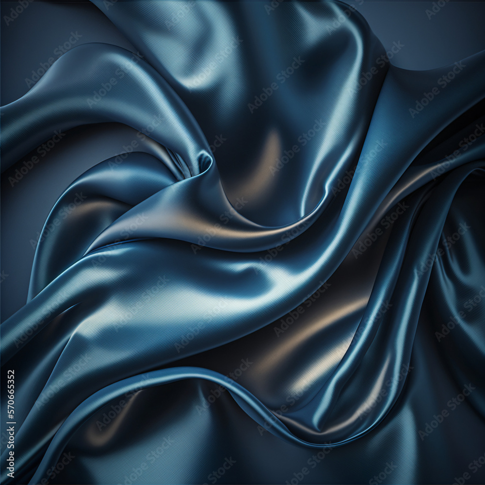 blue silk fabric background, blue luxury cloth fabric, blue wavy satin