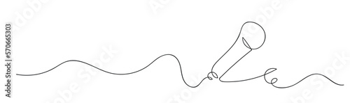 Microphone continuous one line drawing isolated on white background. Vector illustration