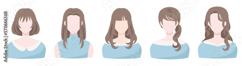 茶髪の少女の色々な髪型のバリエーション