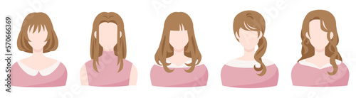 茶髪の少女の色々な髪型のバリエーション