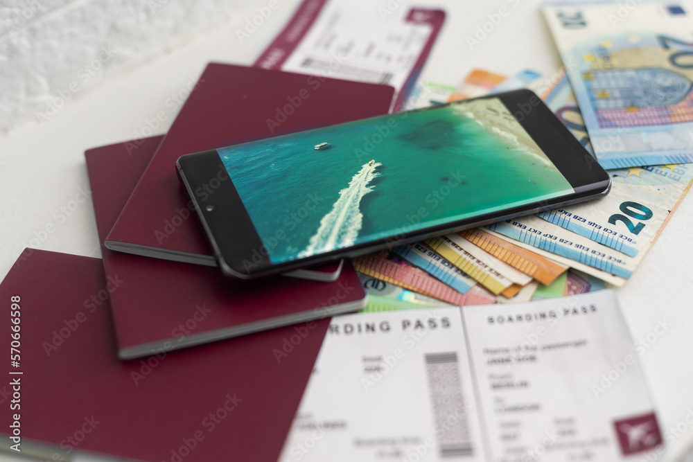 Preparing for the trip. Purchase of plane tickets. Documents money aviation Preparing for the trip. Purchase of plane tickets. Documents money aviation