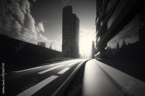 ai generated image of pespective view road to modern urban city photo