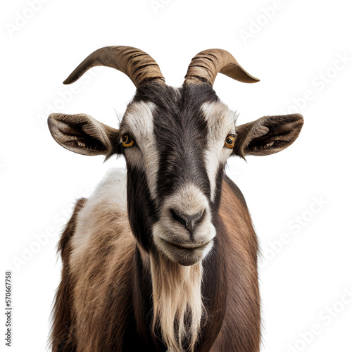 Photo goat face shot isolated on transparent background cutout