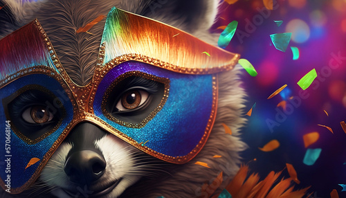 Let s Shake Off Our Worries and Join the Carnival Celebration  A Vibrant Digital Illustration Featuring a Raccoon in a Samba Costume and Dancing to the Beats. Digital Illustration. Generative ai