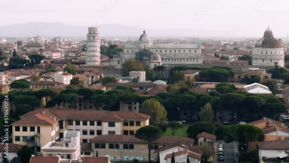 Drone panorama of Pisa, Italy, a medieval European tourist city center in Tuscany by sunset, 4K Drone panorama of Pisa, Italy, a medieval European tourist city center in Tuscany by sunset, 4K