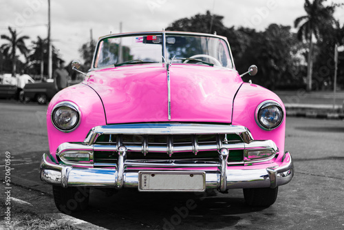 colorkey of pink classic car on the street of havana cuba © Michael Barkmann