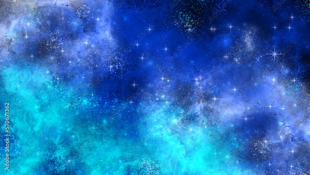 Space through a cluster of stars and galaxies worlds. The stars are everywhere around. Neon Lights star sky space background. Dreamy night with magic lights stars and fantasy hand-drawn cosmic texture