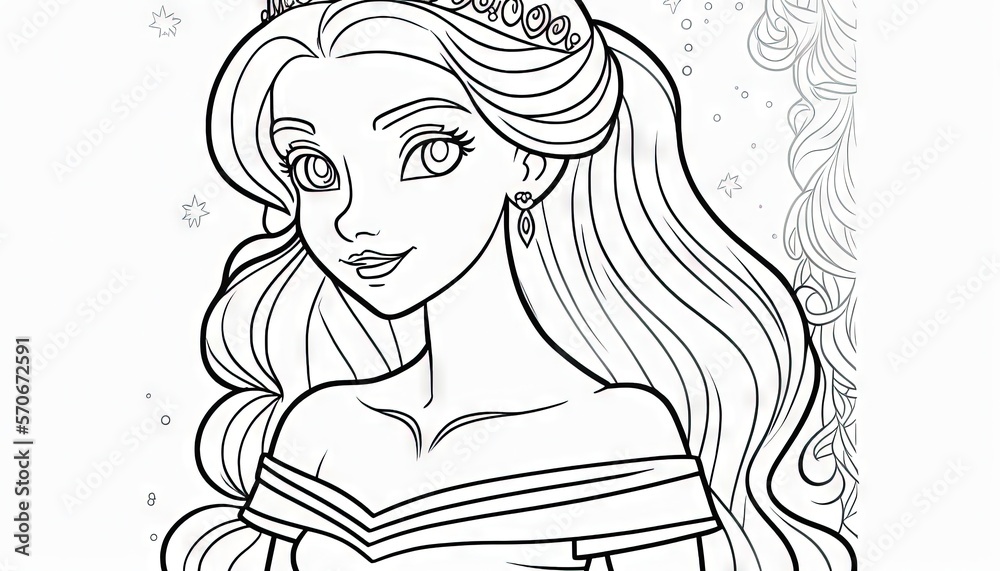 princess coloring page for adults simple cute Generative Art Stock ...