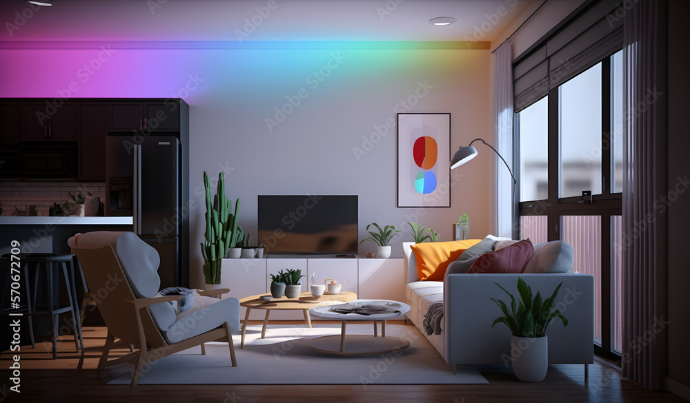 Fototapeta premium Futuristic living room with sofa and window view. Modern interior of living room.