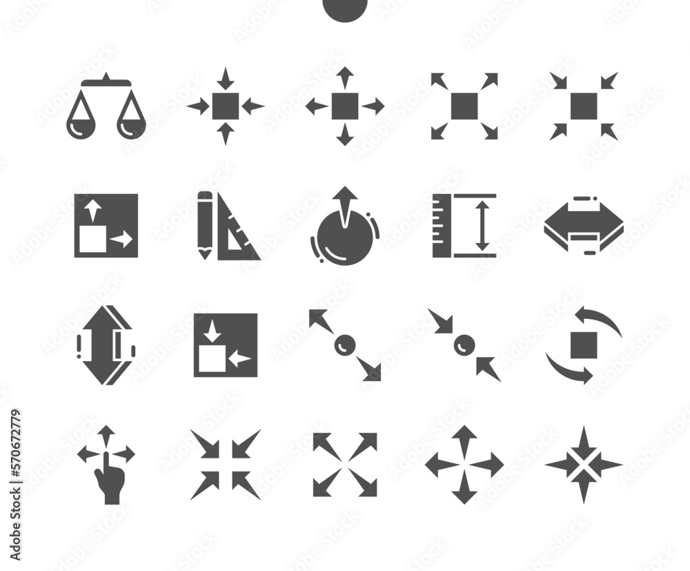 Scaling arrow. Measurement, pointer, interface, instrument, button, direction, size and measure. Vector Solid Icons. Simple Pictogram