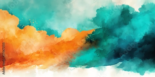 abstract watercolor background in teal and orange, digital painting generative ai