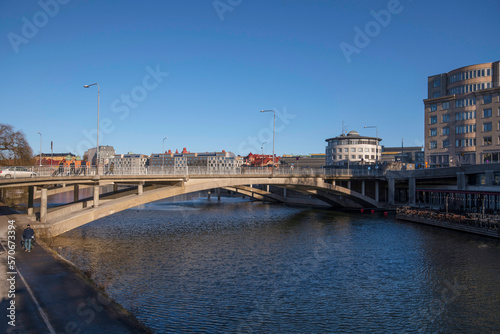Bridges, hotels and office building at the canal Karlbergskanalen, a sunny winter day in Stockholm © Hans Baath