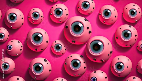 Eyeball Collage Neon Pink Background