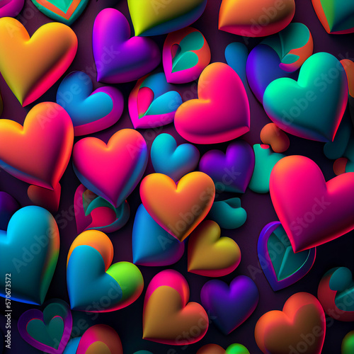Valentine pattern with colorful hearts postcard for Valentine's Day, generative AI