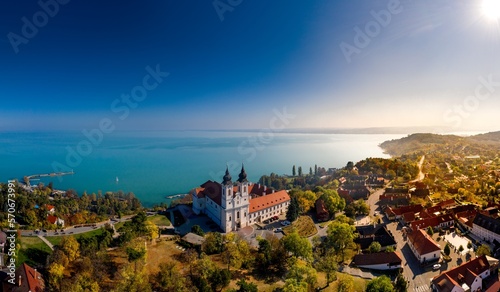 Bild auf Leinwand Tihany panoramic landscape with the abbey, lake Balaton, Hungary summer
