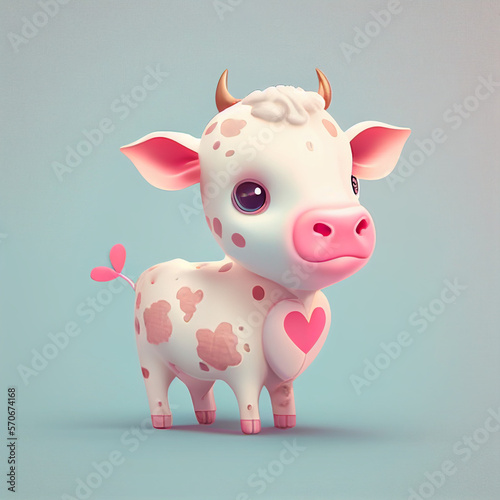 cute little baby cow holding pink heart valentine s day postcard