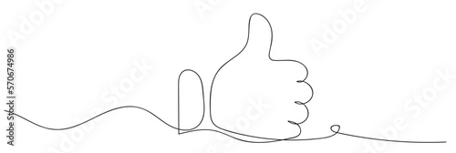 Thumb up in one line drawing. One line drawing background. Continuous line drawing of like icon. Vector illustration. Like icon