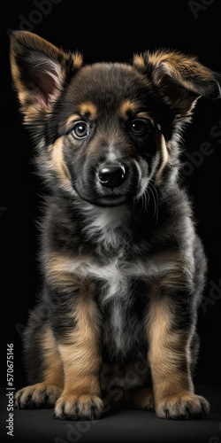 a cute German shepherd puppy with black background - generative ai 