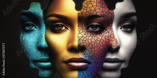 Obraz na płótnie 0 Human face formed by four puzzle figures. Generative AI. w salonie