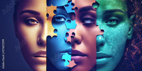 Human face formed by four puzzle figures. Generative AI.2