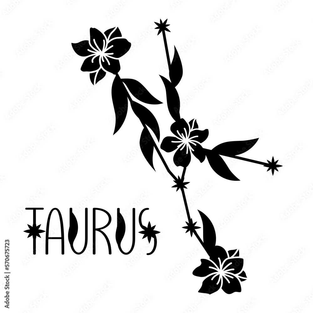 Taurus zodiac sign svg, Floral constellation, Horoscope symbol with flowers
