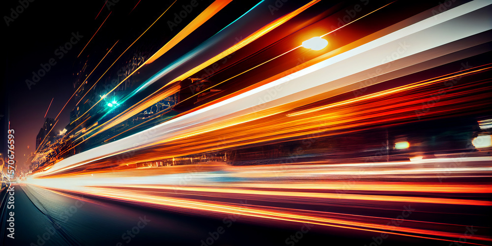 abstract long exposure dynamic speed light trails in an urban environment. Generative ai abstract long exposure dynamic speed light trails in an urban environment. Generative ai