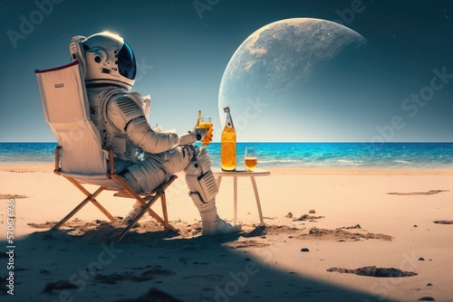 Space Explorer Relaxing with a Refreshing Drink in Hand Generative AI © Lucija